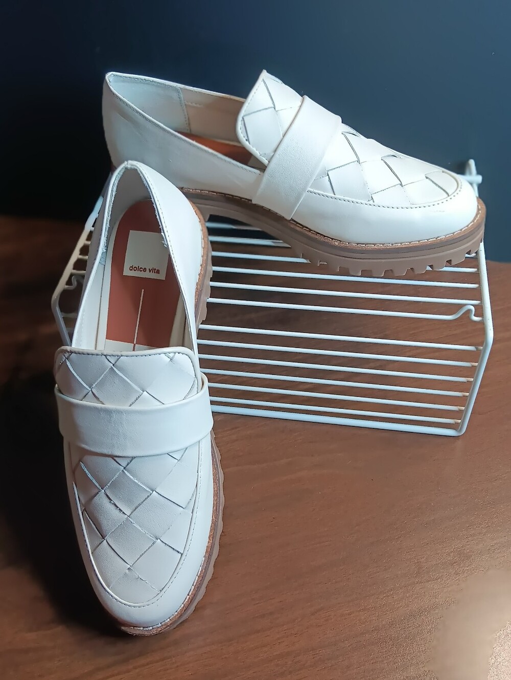 Dolce Vita Aubree Women's Size 9 Ivory Woven Leather Loafers Chunky Lug Soles